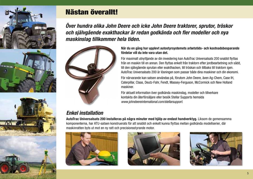 För maximalt utnyttjande av din investering kan AutoTrac Universalsats 200 snabbt flyttas från en maskin till en annan.