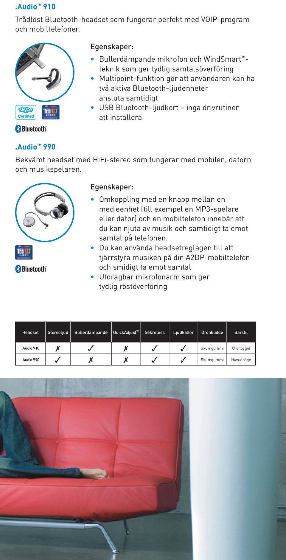 inga drivrutiner att installera.audio 990 Bekvämt headset med HiFi-stereo som fungerar med mobilen, datorn och musikspelaren.