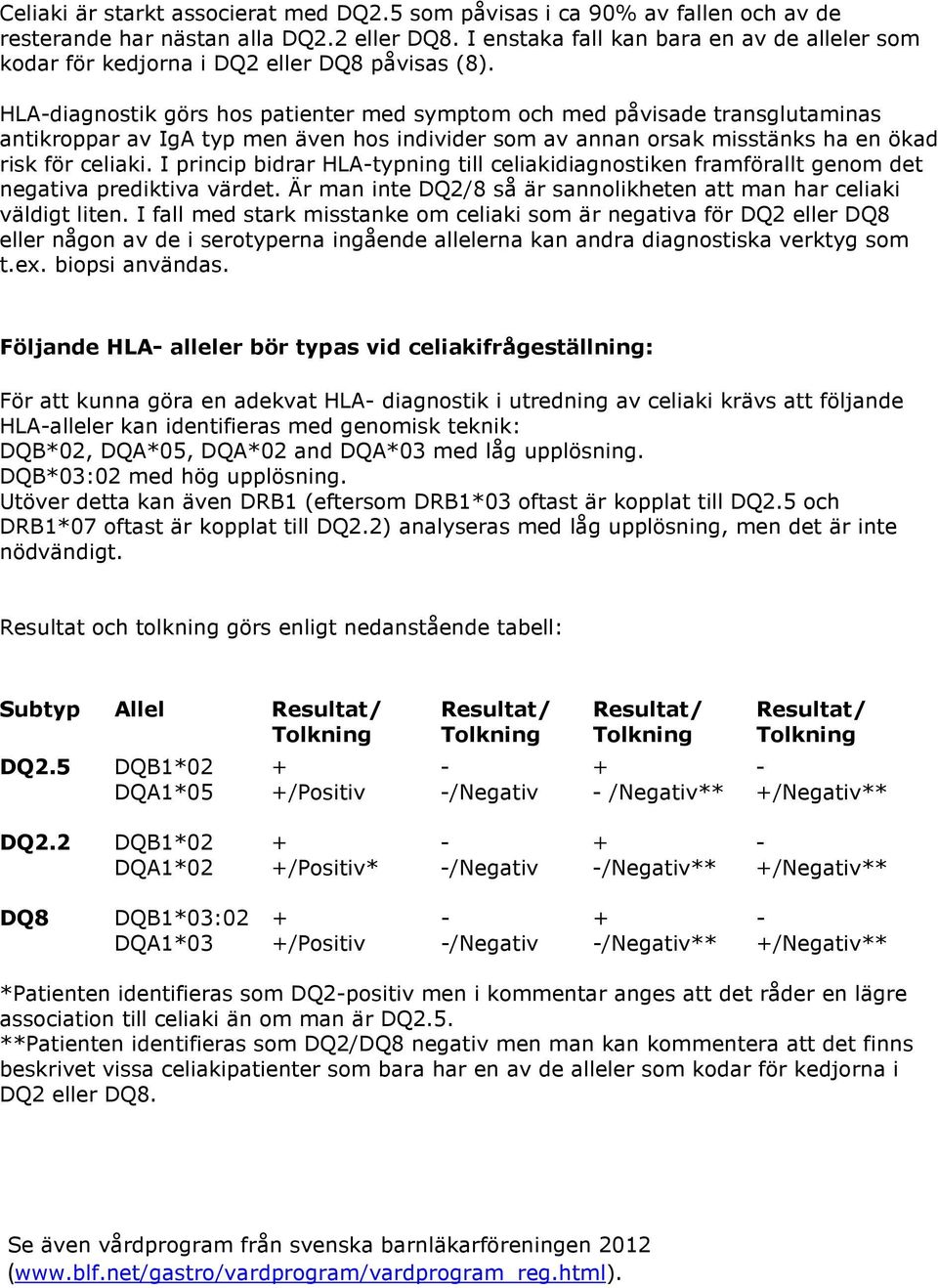 HLAdiagnostik görs hos patienter med symptom och med påvisade transglutaminas antikroppar av IgA typ men även hos individer som av annan orsak misstänks ha en ökad risk för celiaki.