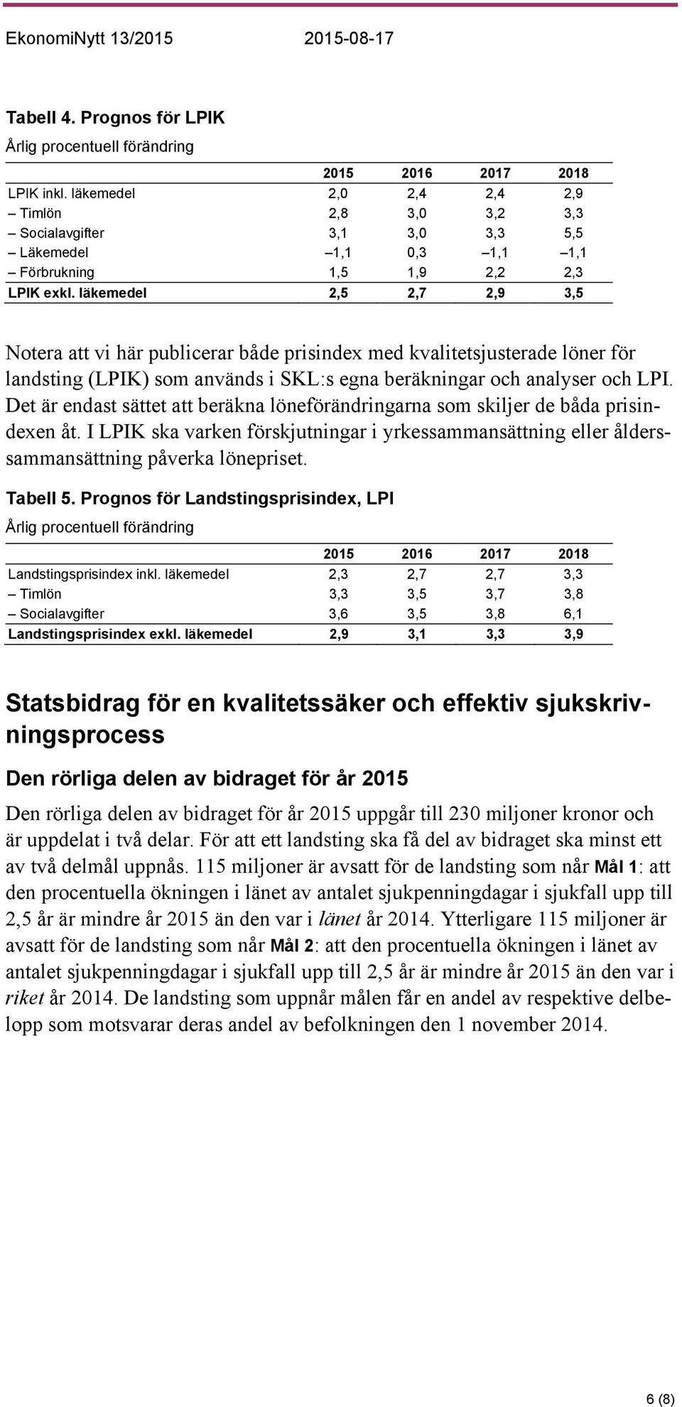 läkemedel 2,5 2,7 2,9 3,5 Notera att vi här publicerar både prisindex med kvalitetsjusterade löner för landsting (LPIK) som används i SKL:s egna beräkningar och analyser och LPI.