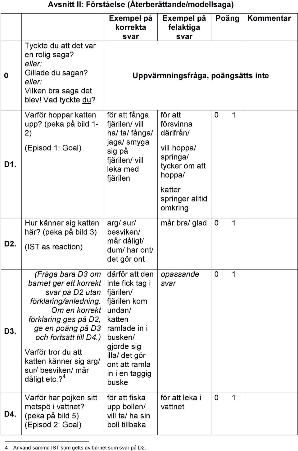 (peka på bild 1-2) (Episod 1: Goal) för att fånga fjärilen/ vill ha/ ta/ fånga/ jaga/ smyga sig på fjärilen/ vill leka med fjärilen för att försvinna därifrån/ vill hoppa/ springa/ tycker om att