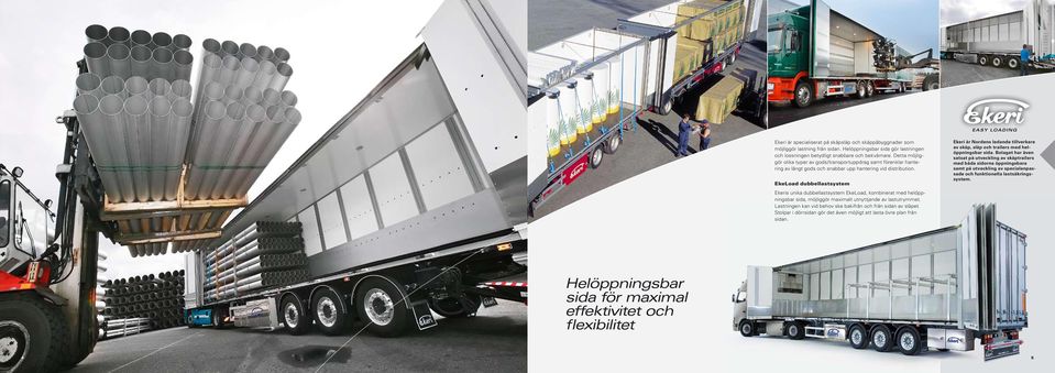 EkeLoad dubbellastsystem Ekeris unika dubbellastsystem EkeLoad, kombinerat med helöppningsbar sida, möjliggör maximalt utnyttjande av lastutrymmet.