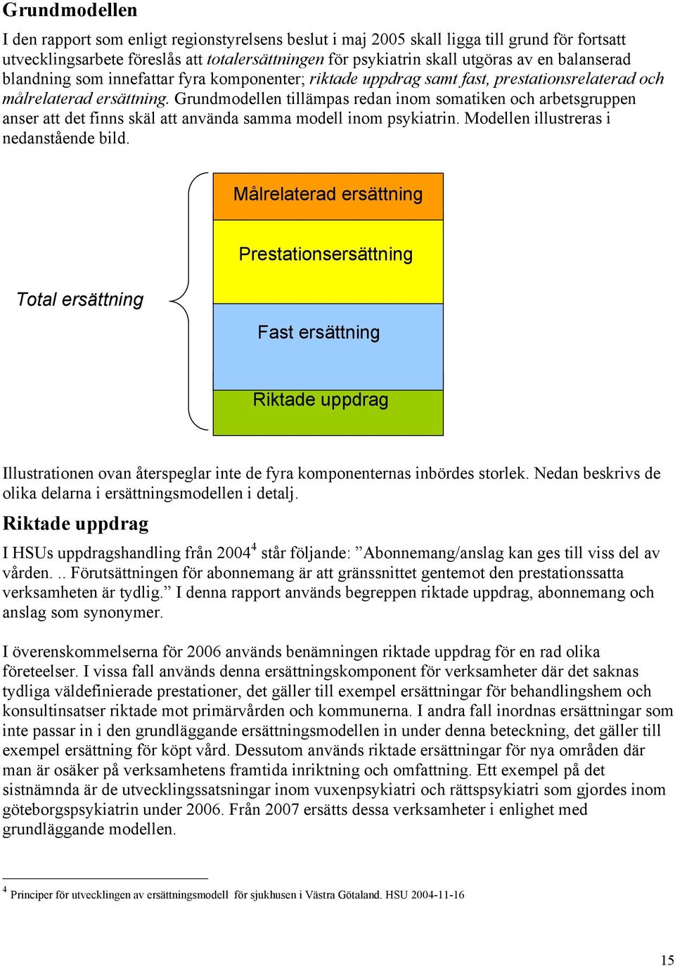 Grundmodellen tillämpas redan inom somatiken och arbetsgruppen anser att det finns skäl att använda samma modell inom psykiatrin. Modellen illustreras i nedanstående bild.