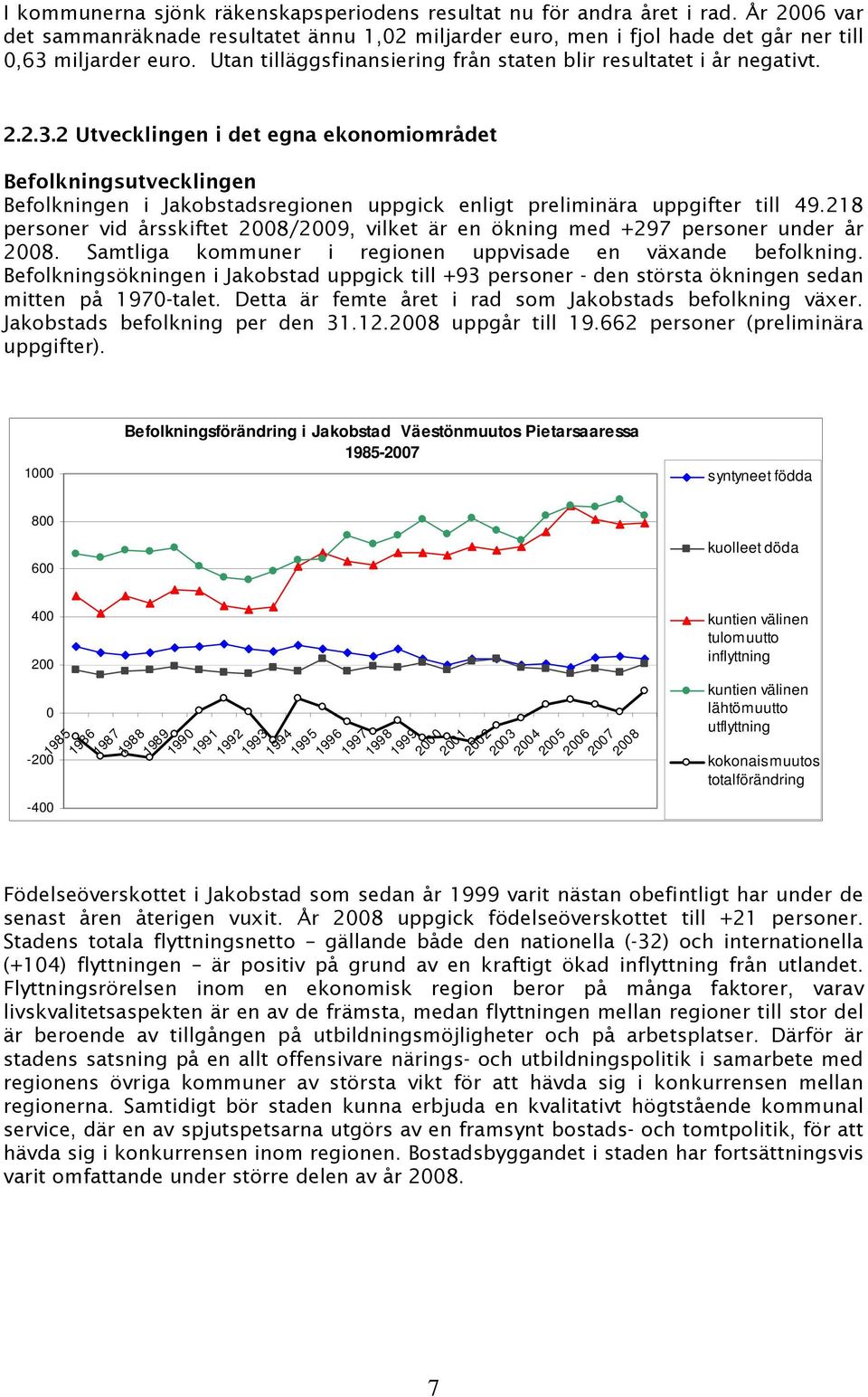 2 Utvecklingen i det egna ekonomiområdet Befolkningsutvecklingen Befolkningen i Jakobstadsregionen uppgick enligt preliminära uppgifter till 49.