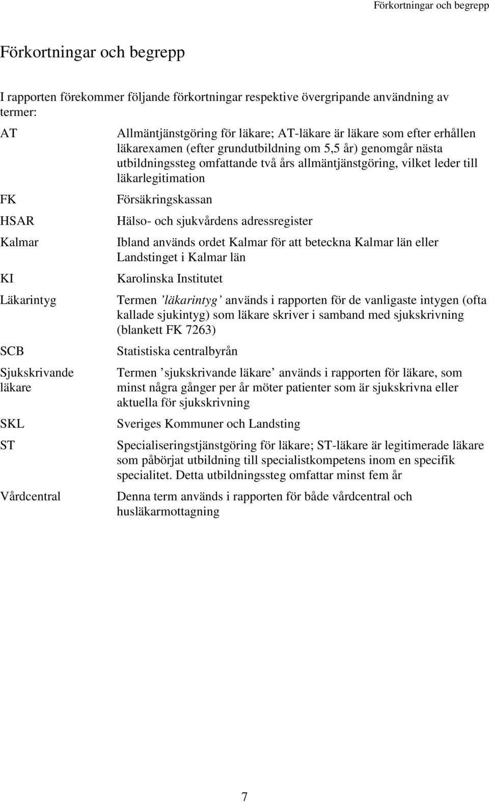 Hälso- och sjukvårdens adressregister Kalmar Ibland används ordet Kalmar för att beteckna Kalmar län eller Landstinget i Kalmar län KI Karolinska Institutet Läkarintyg Termen läkarintyg används i