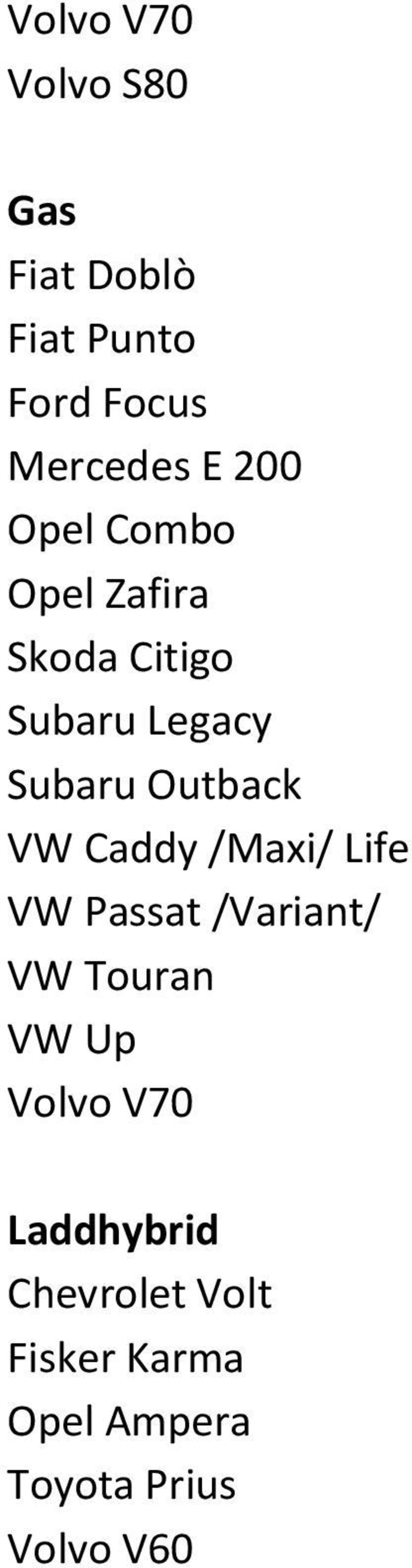 Outback VW Caddy /Maxi/ Life VW Passat /Variant/ VW Touran