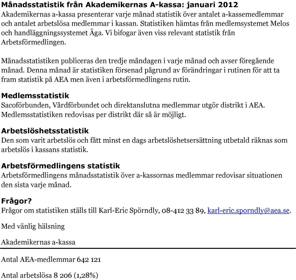 Månadsstatistiken publiceras den tredje måndagen i varje månad och avser föregående månad.