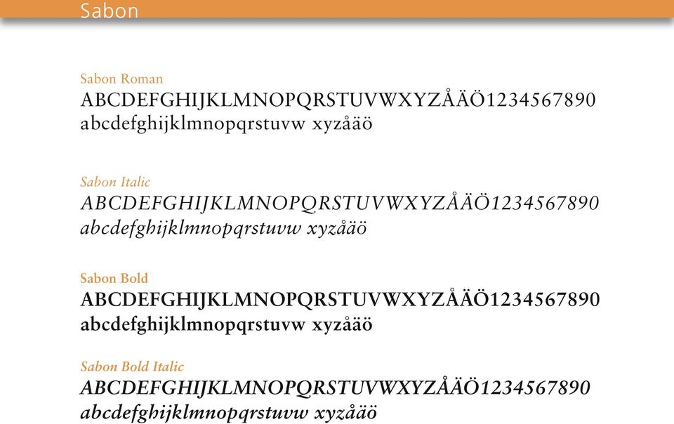 xyzåäö Sabon Bold ABCDEFGHIJKLMNOPQRSTUVWXYZÅÄÖ1234567890 abcdefghijklmnopqrstuvw