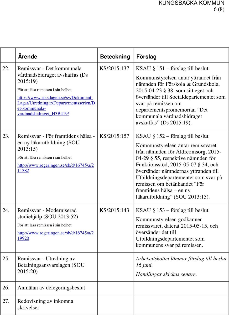 Remissvar - För framtidens hälsa - en ny läkarutbildning (SOU 2013:15) För att läsa remissen i sin helhet: http://www.regeringen.se/sb/d/16745/a/2 11382 24.