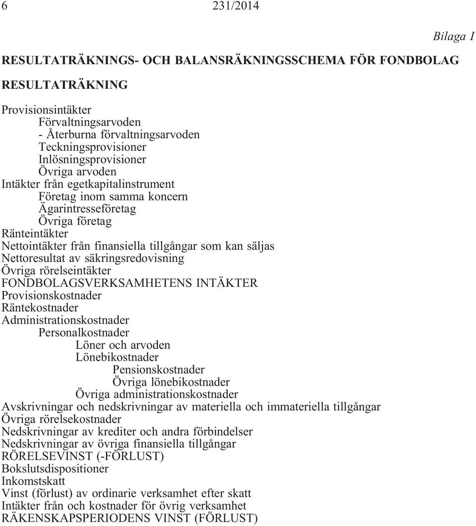 Nettoresultat av säkringsredovisning rörelseintäkter FONDBOLAGSVERKSAMHETENS INTÄKTER Provisionskostnader Räntekostnader Administrationskostnader Personalkostnader Löner och arvoden Lönebikostnader