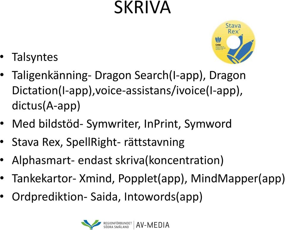 Symwriter, InPrint, Symword Stava Rex, SpellRight- rättstavning Alphasmart- endast