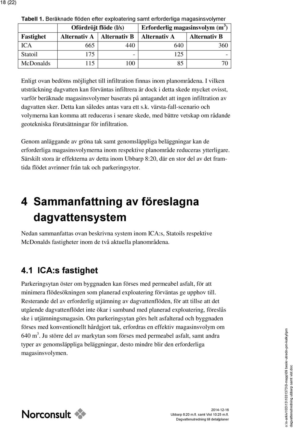 640 360 Statoil 175-125 - McDonalds 115 100 85 70 Enligt ovan bedöms möjlighet till infiltration finnas inom planområdena.
