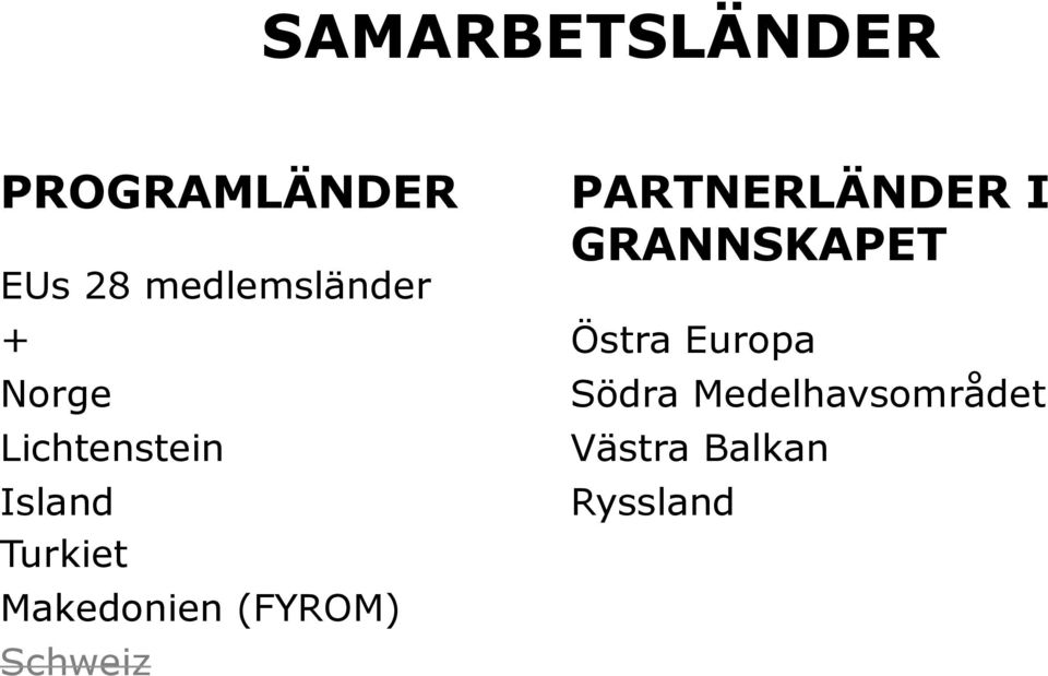 Makedonien (FYROM) Schweiz PARTNERLÄNDER I