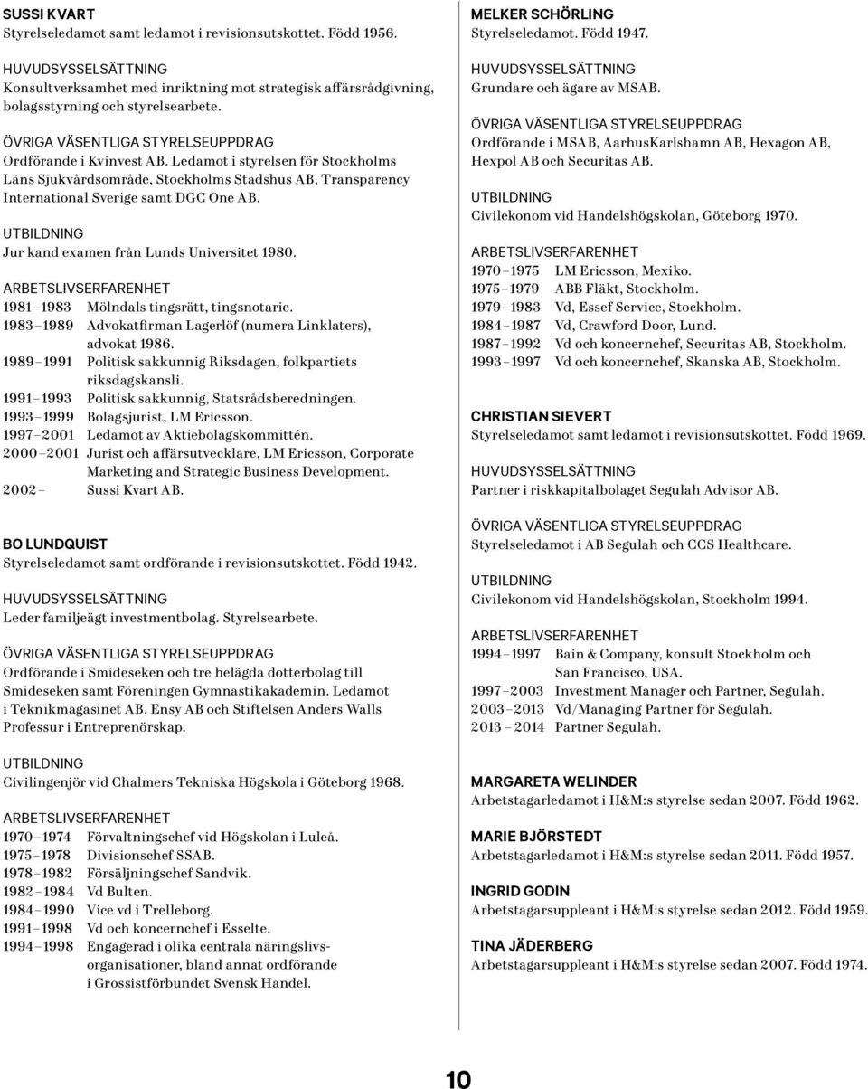 1981 1983 Mölndals tingsrätt, tingsnotarie. 1983 1989 Advokatfirman Lagerlöf (numera Linklaters), advokat 1986. 1989 1991 Politisk sakkunnig Riksdagen, folkpartiets riksdagskansli.