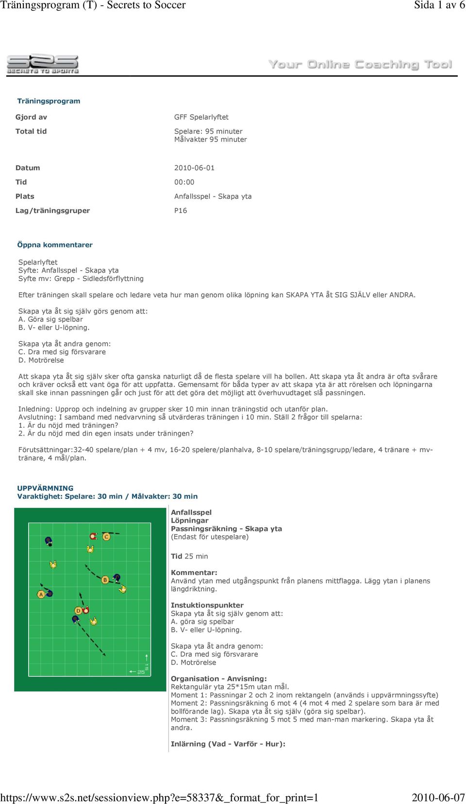 Skapa yta åt sig själv görs genom att: A. Göra sig spelbar B. V- eller U-löpning. Skapa yta åt andra genom: C. Dra med sig försvarare D.