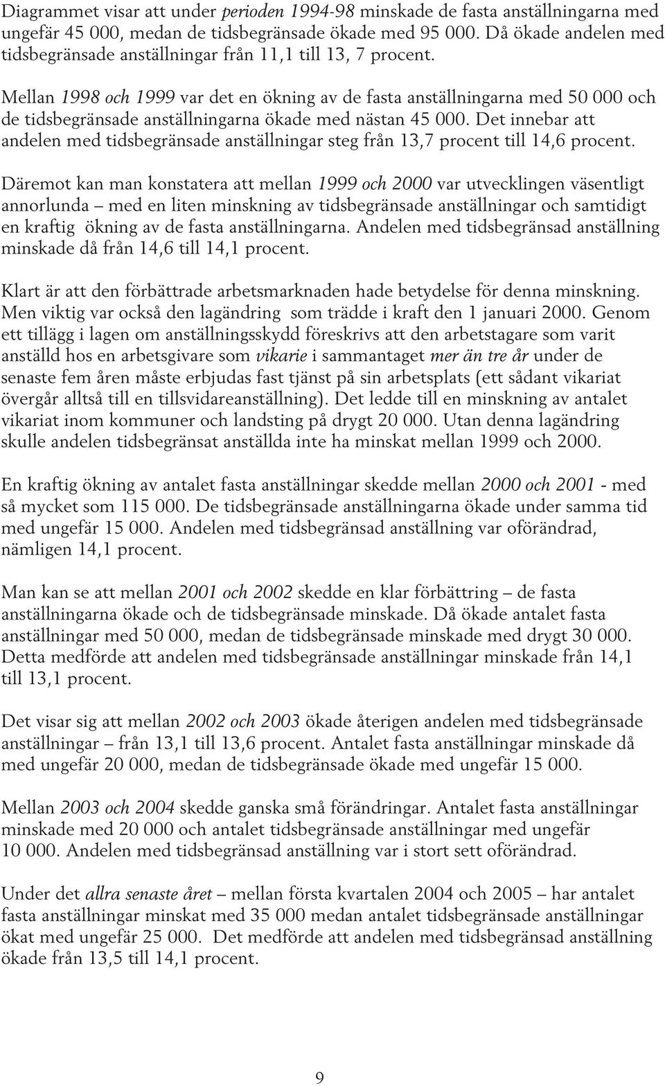 Mellan 1998 och 1999 var det en ökning av de fasta anställningarna med 50 000 och de tidsbegränsade anställningarna ökade med nästan 45 000.