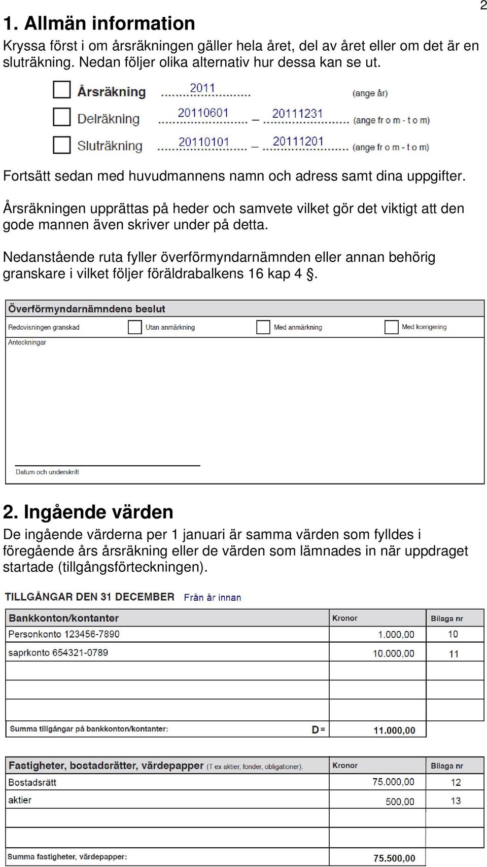 Årsräkningen upprättas på heder och samvete vilket gör det viktigt att den gode mannen även skriver under på detta.