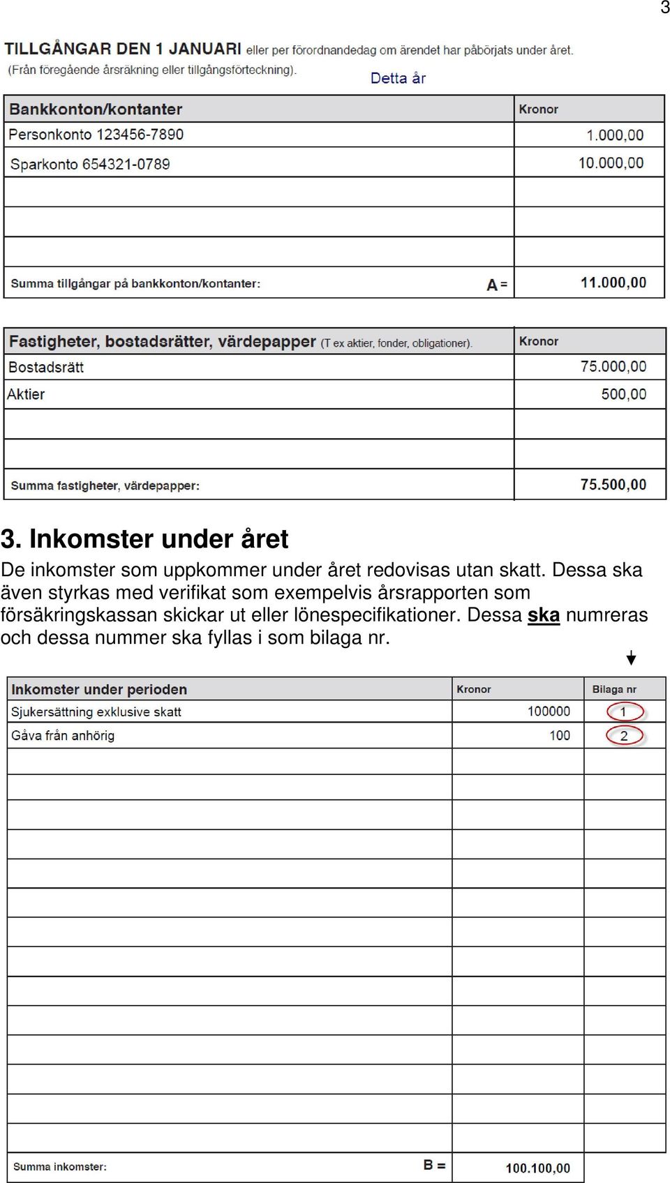 Dessa ska även styrkas med verifikat som exempelvis årsrapporten som