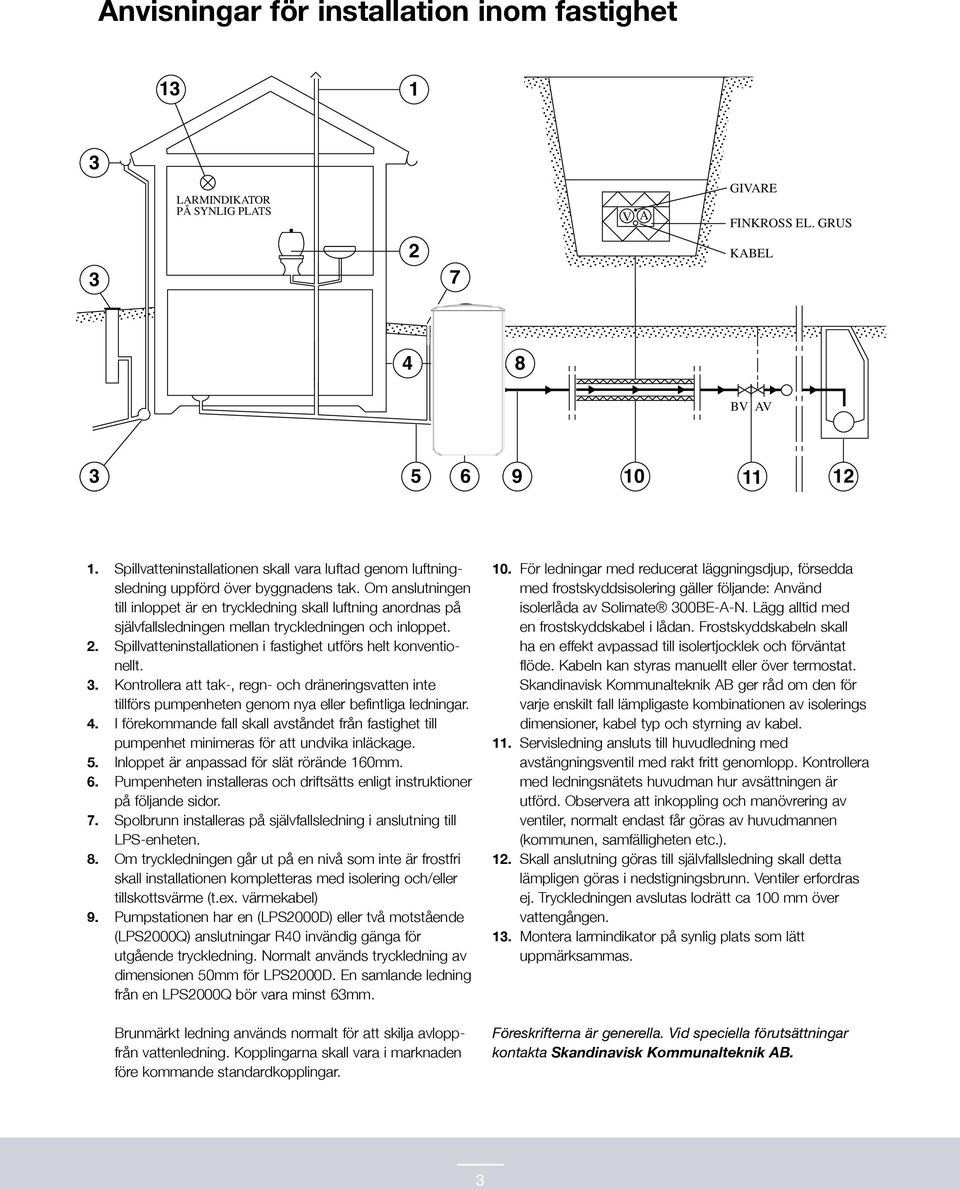 Om anslutningen till inloppet är en tryckledning skall luftning anordnas på självfallsledningen mellan tryckledningen och inloppet. 2. Spillvatteninstallationen i fastighet utförs helt konventionellt.