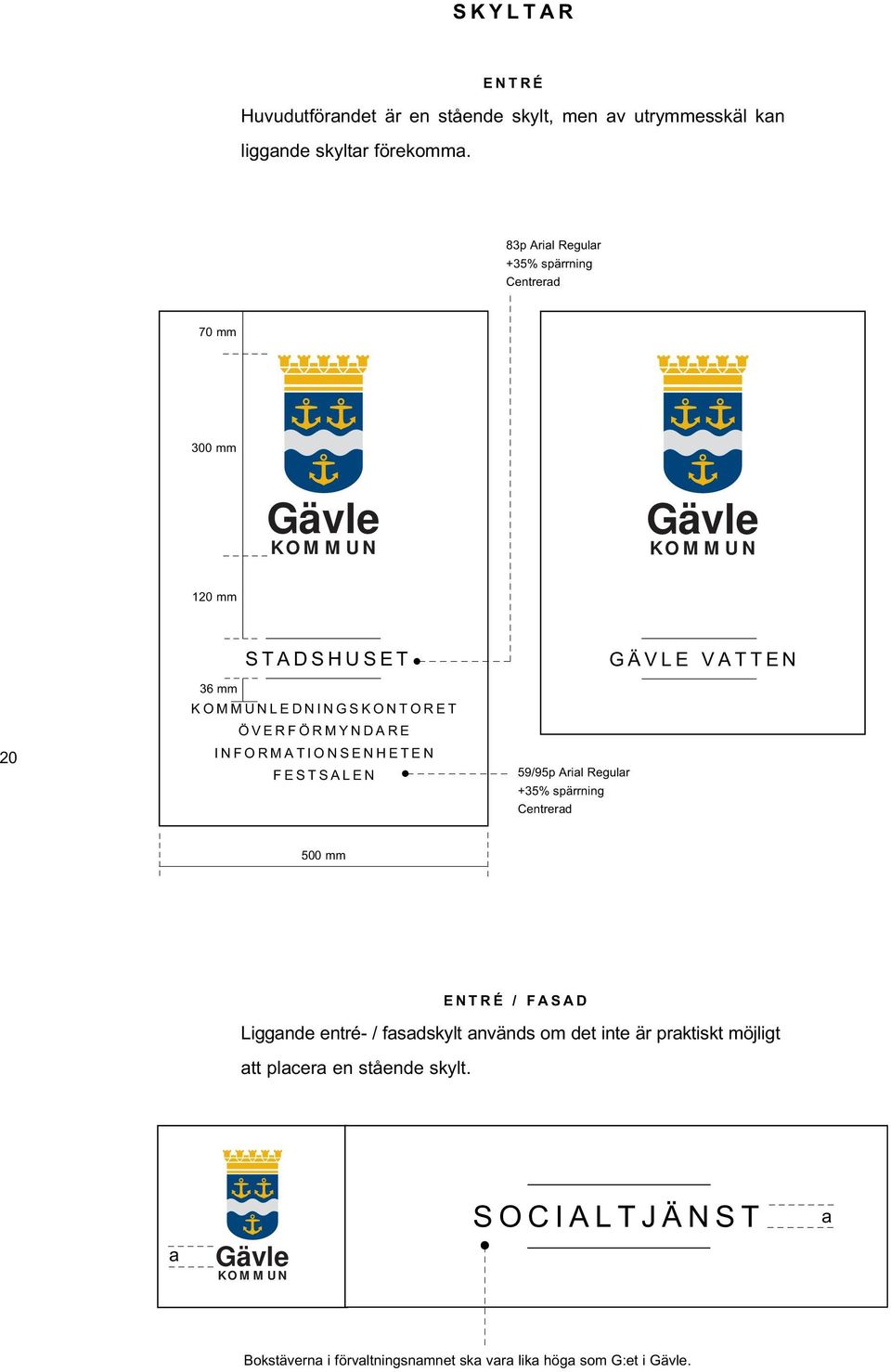 INFORMATIONSENHETEN FESTSALEN 59/95p Arial Regular +35% spärrning GÄVLE VATTEN 500 mm ENTRÉ / FASAD Liggande entré- /