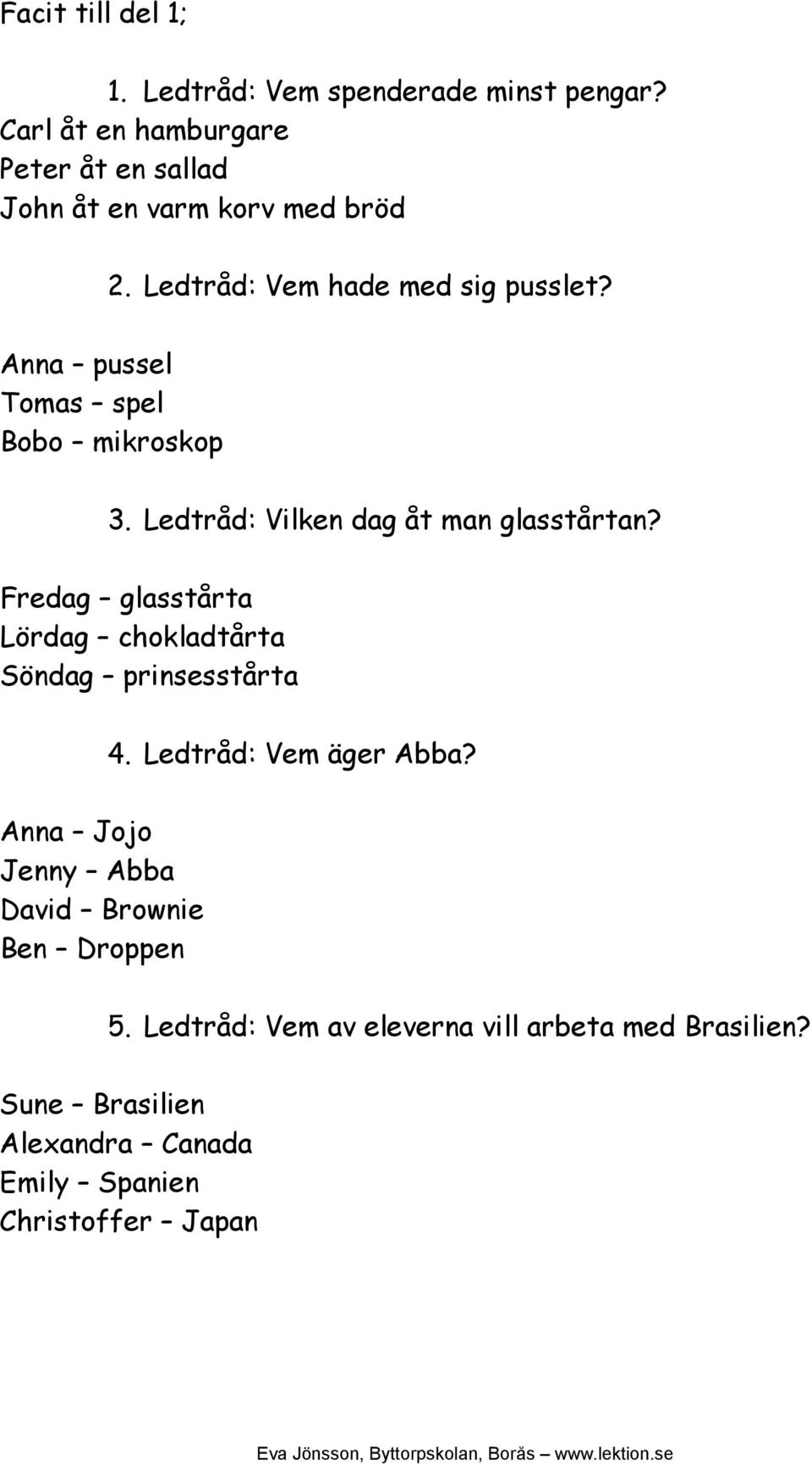 Anna pussel Tomas spel Bobo mikroskop 3. Ledtråd: Vilken dag åt man glasstårtan?