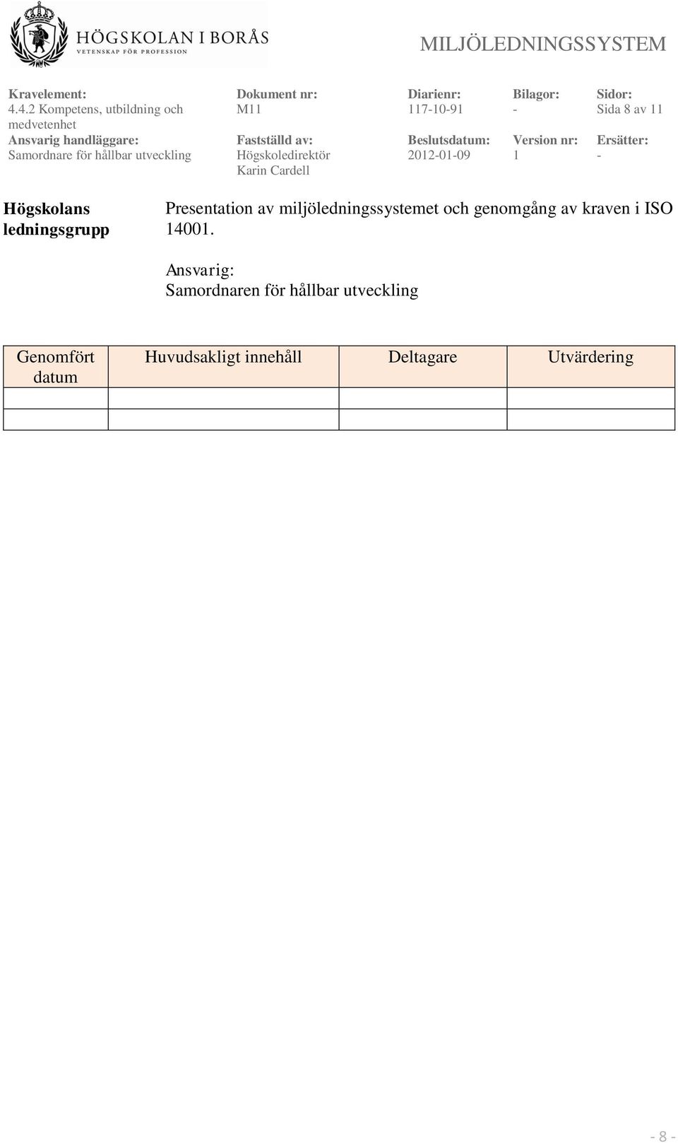 miljöledningssystemet och genomgång av