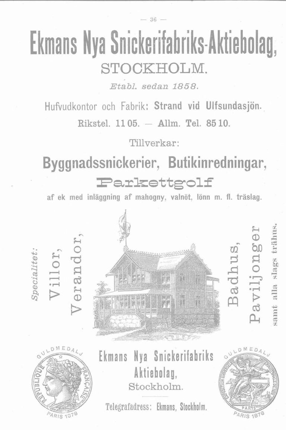 k Parkettgolf af ek med inläggning af mahogny, valnöt, lönn m. fl. träslag. c.