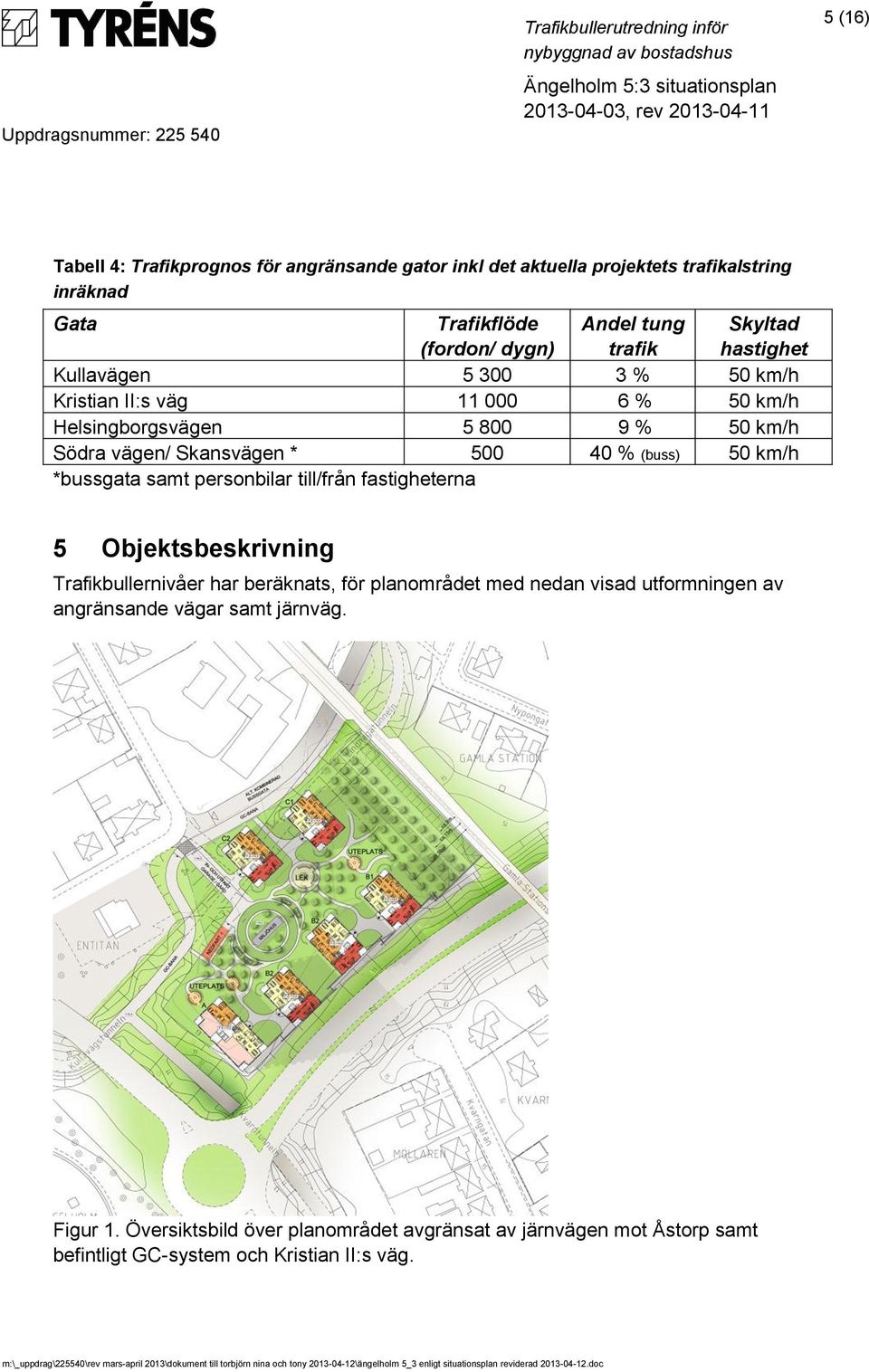 (buss) 50 km/h *bussgata samt personbilar till/från fastigheterna 5 Objektsbeskrivning Trafikbullernivåer har beräknats, för planområdet med nedan visad
