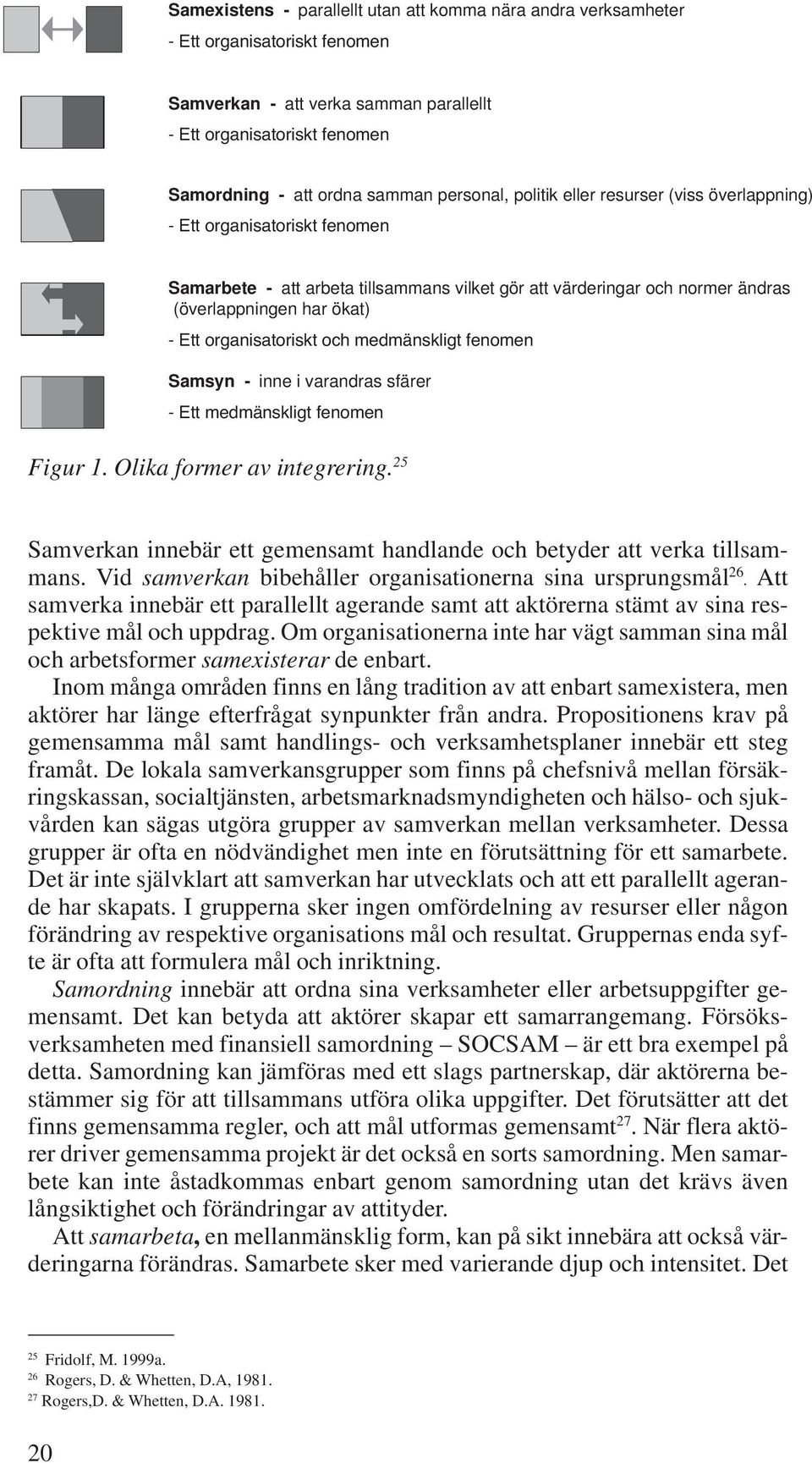 organisatoriskt och medmänskligt fenomen Samsyn - inne i varandras sfärer - Ett medmänskligt fenomen Figur 1. Olika former av integrering.