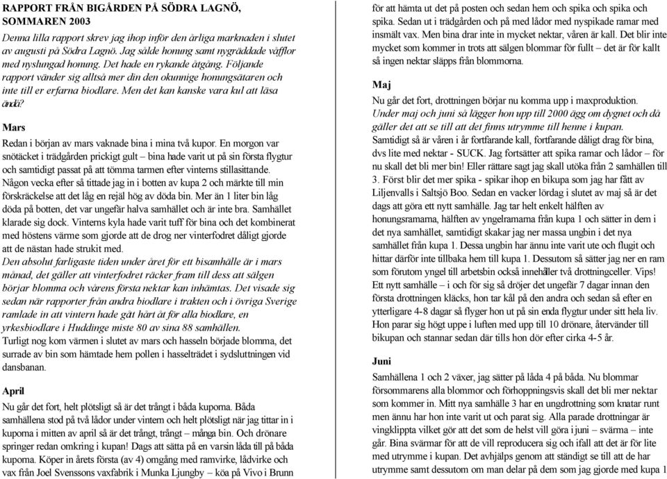 Men det kan kanske vara kul att läsa ändå? Mars Redan i början av mars vaknade bina i mina två kupor.