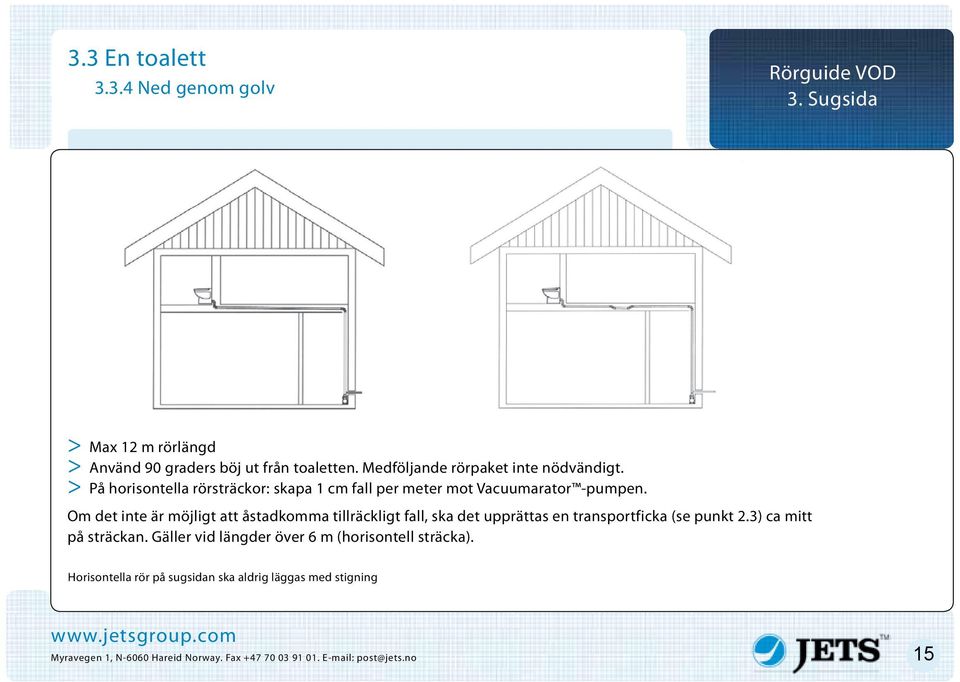 Om det inte är möjligt att åstadkomma tillräckligt fall, ska det upprättas en transportficka (se punkt 2.3) ca mitt på sträckan.