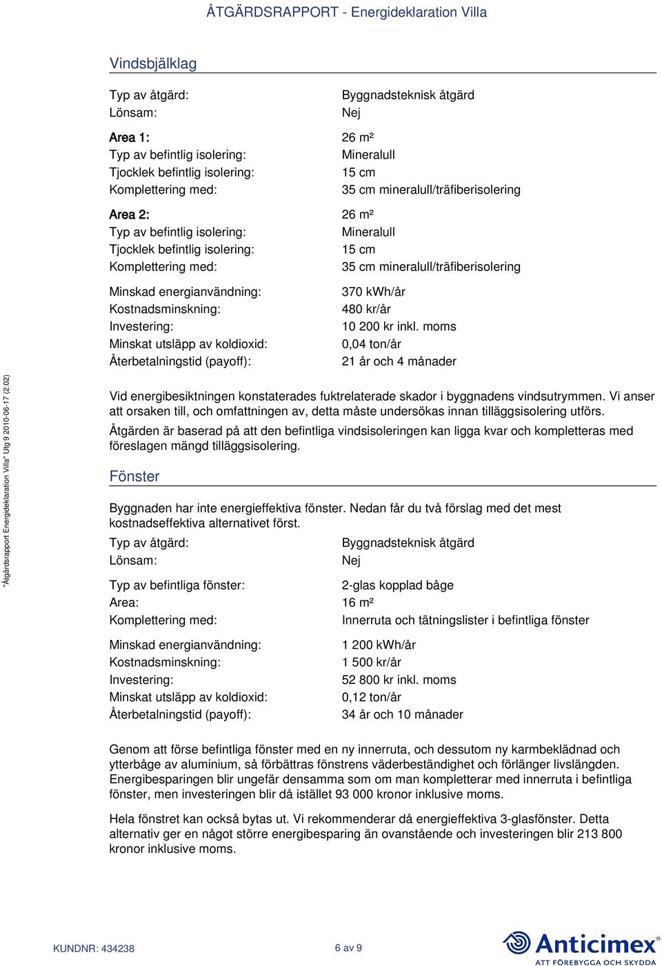 Kostnadsminskning: Investering: Minskat utsläpp av koldioxid: Återbetalningstid (payoff): 370 kwh/år 480 kr/år 10 200 kr inkl.