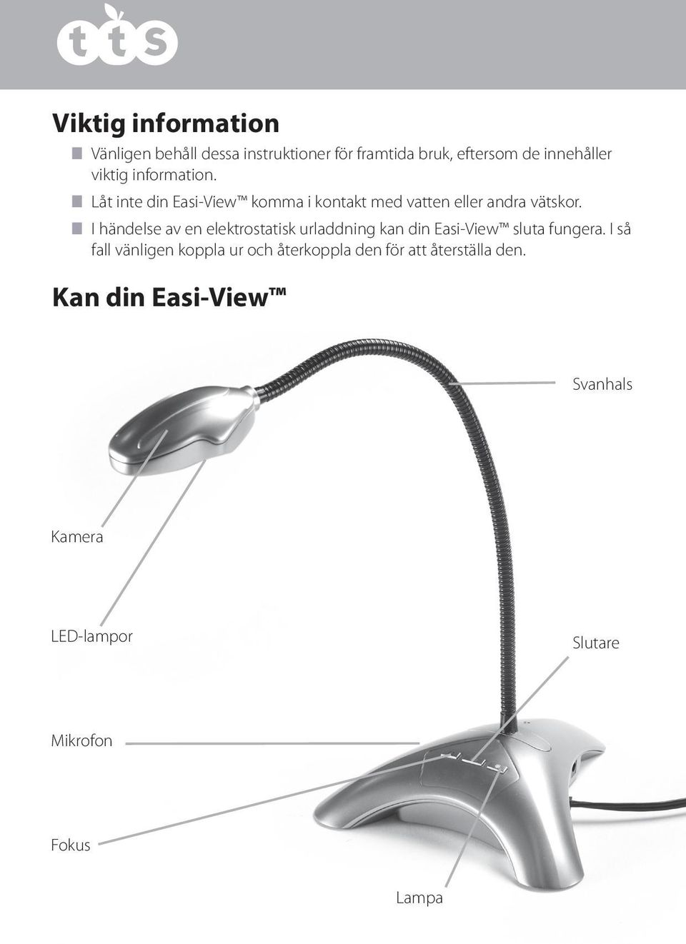 n I händelse av en elektrostatisk urladdning kan din Easi-View sluta fungera.