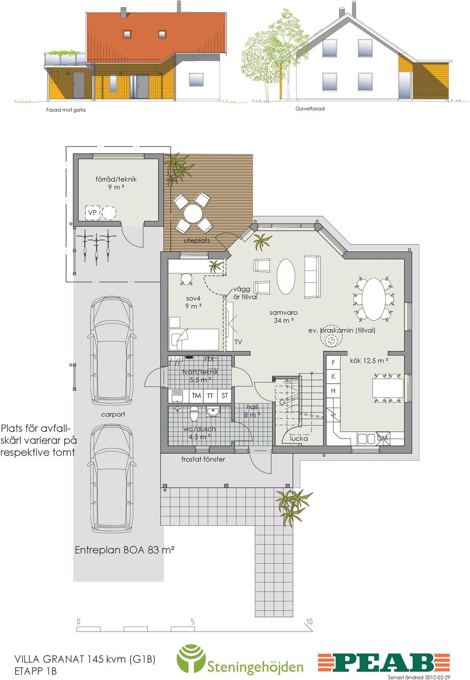 carport tvätt/teknik 5,5 m ² FTX wc/dusch 4,5 m ² frostat fönster hall 8 m ²