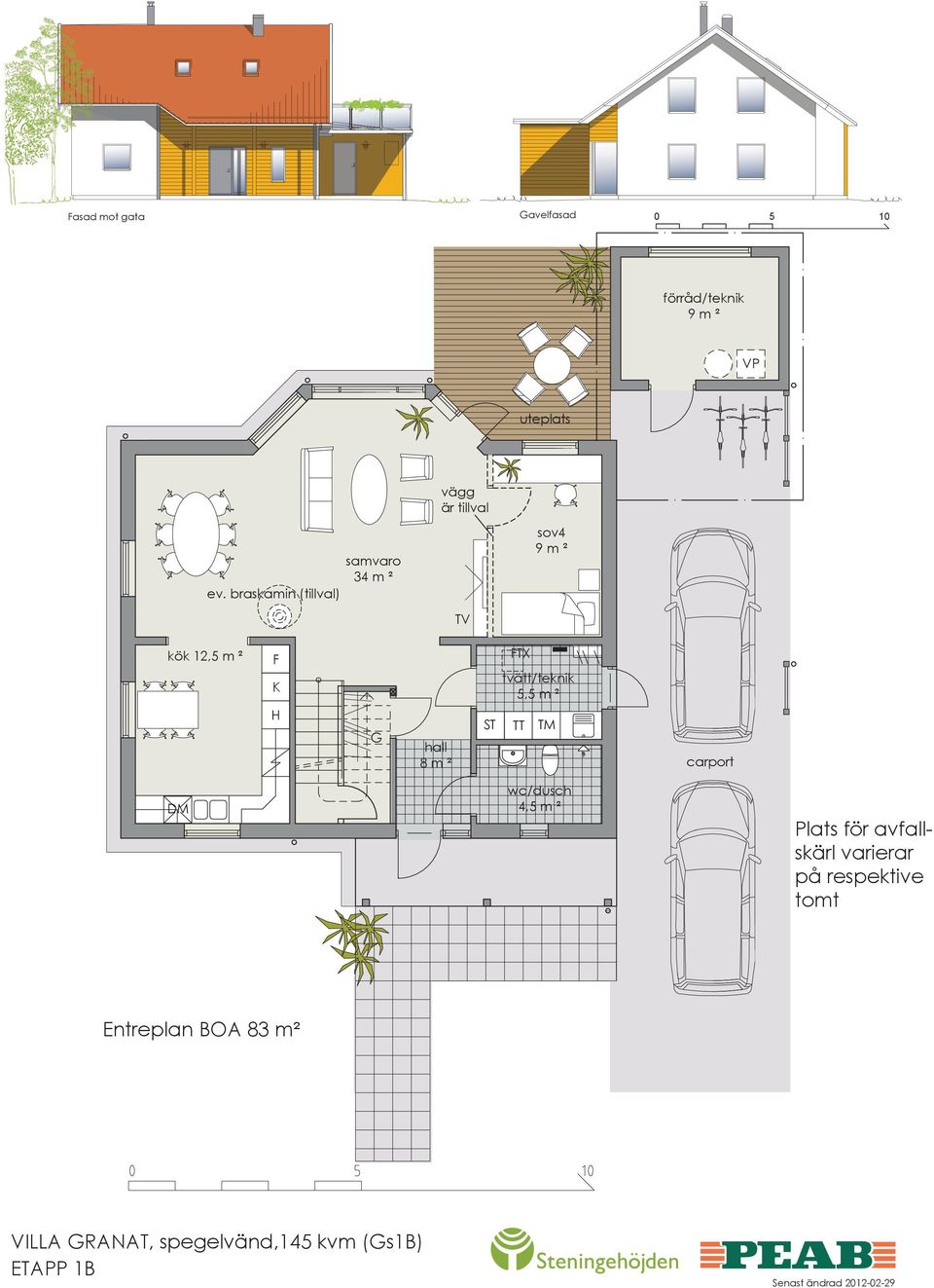 H FTX tvätt/teknik 5,5 m ² hall 8 m ² carport DM wc/dusch 4,5 m ² Plats för