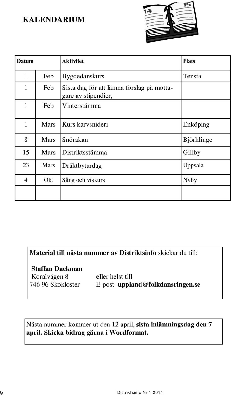 Nyby Material till nästa nummer av Distriktsinfo skickar du till: Staffan Dackman Koralvägen 8 eller helst till 746 96 Skokloster E-post: