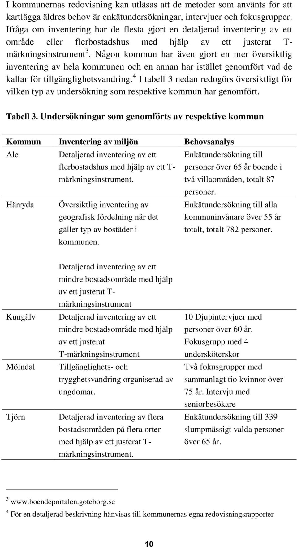 Någon kommun har även gjort en mer översiktlig inventering av hela kommunen och en annan har istället genomfört vad de kallar för tillgänglighetsvandring.