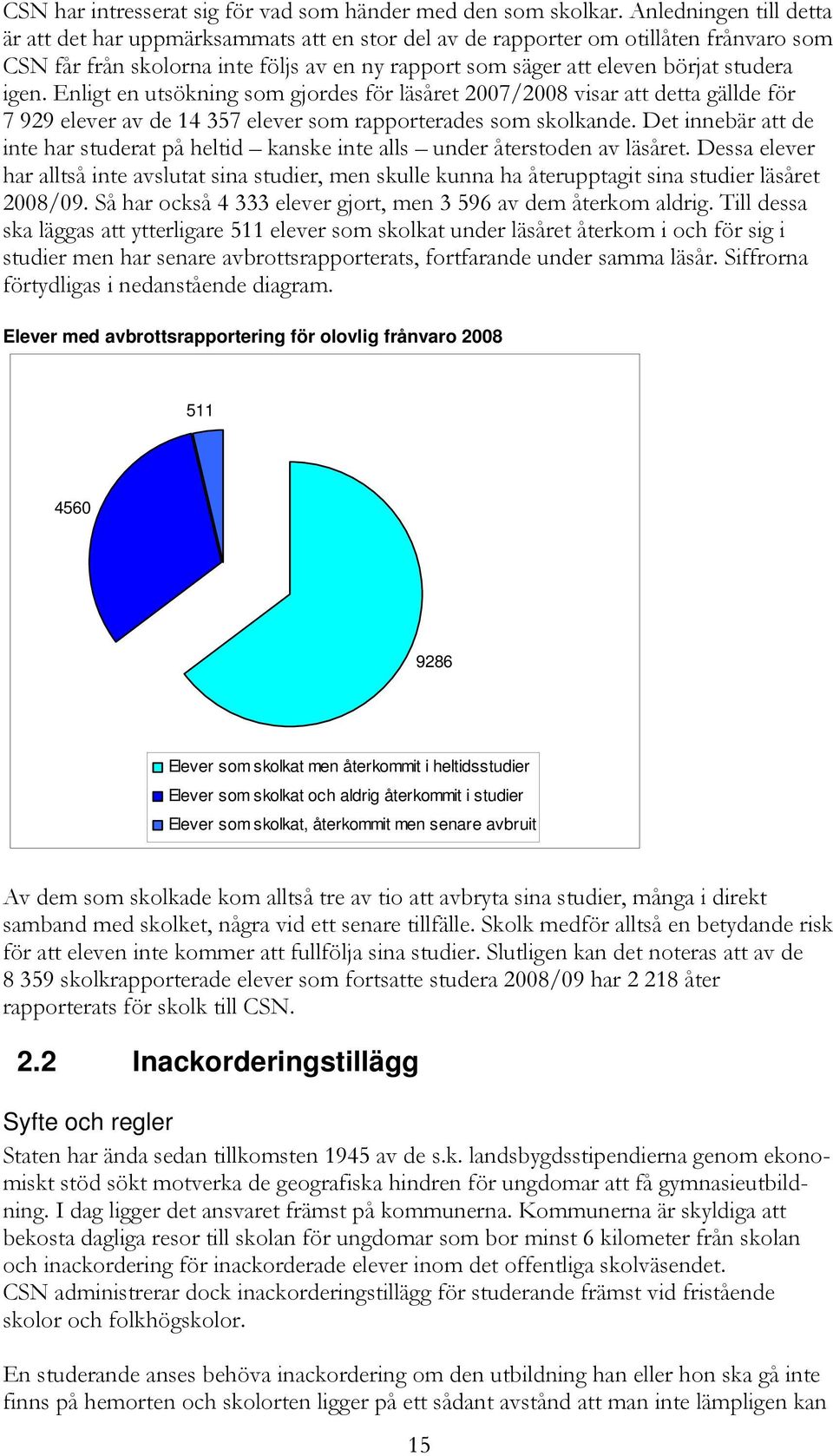 igen. Enligt en utsökning som gjordes för läsåret 2007/2008 visar att detta gällde för 7 929 elever av de 14 357 elever som rapporterades som skolkande.