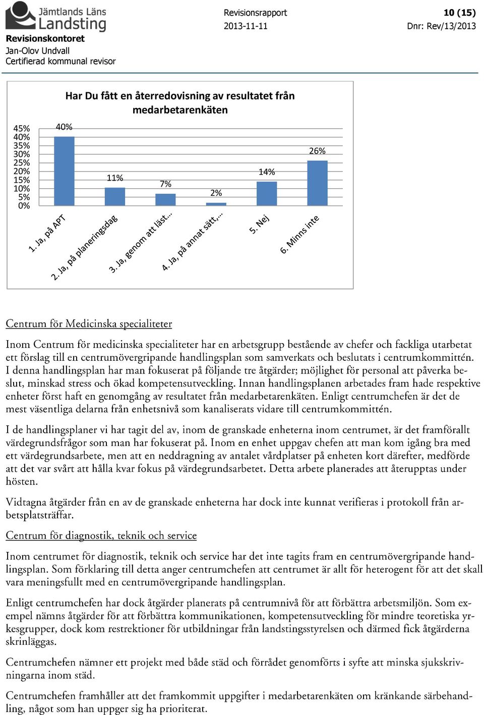 fått en återredovisning av resultatet