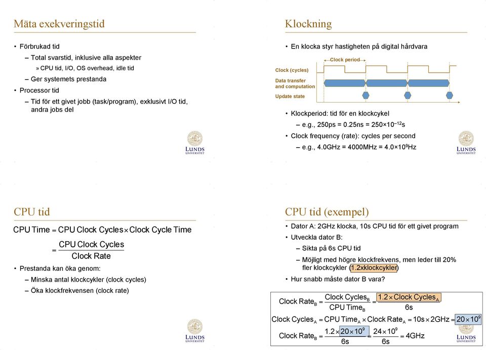 25ns = 250 10 12 s Clock frequency (rate): cycles per second e.g., 4.0GHz = 4000MHz = 4.