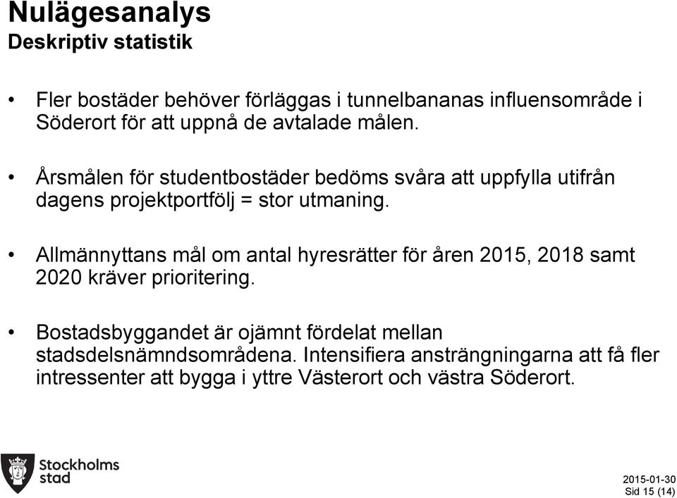 Allmännyttans mål om antal hyresrätter för åren 2015, 2018 samt 2020 kräver prioritering.