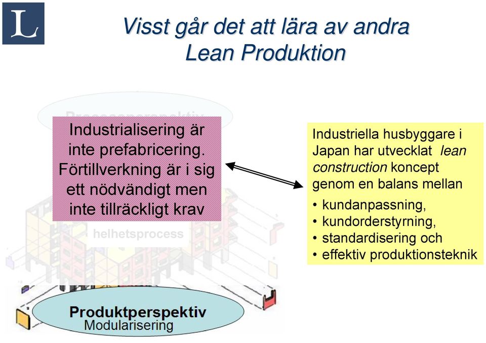 Förtillverkning är i sig ett nödvändigt men inte tillräckligt krav Industriell