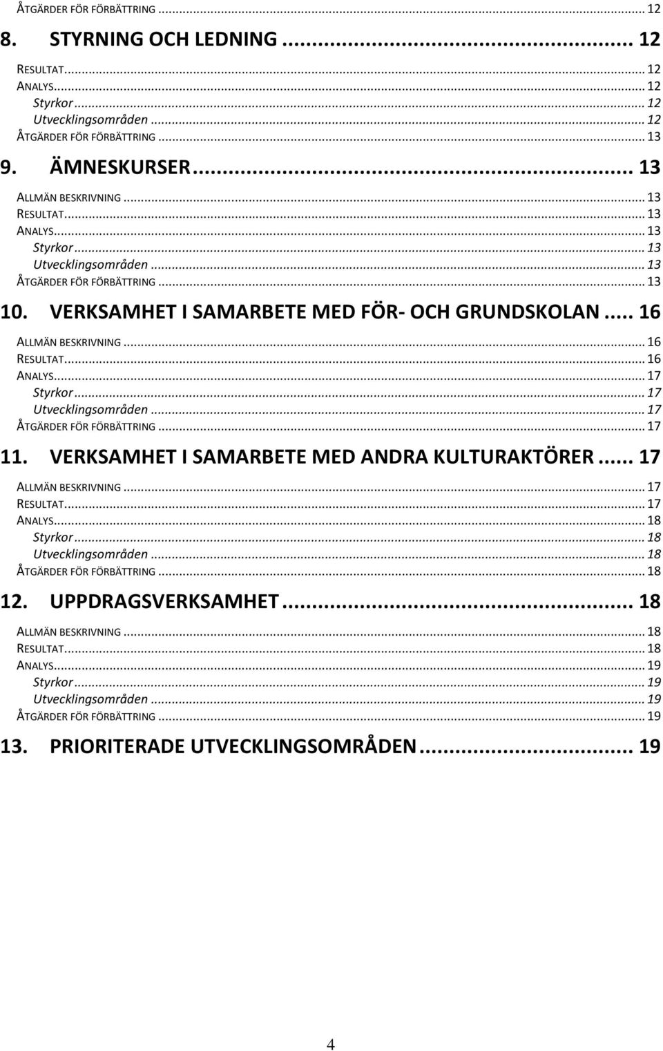 .. 17... 17... 17 ÅTGÄRDER FÖR FÖRBÄTTRING... 17 11. VERKSAMHET I SAMARBETE MED ANDRA KULTURAKTÖRER... 17 ALLMÄN BESKRIVNING... 17 RESULTAT... 17 ANALYS... 18.