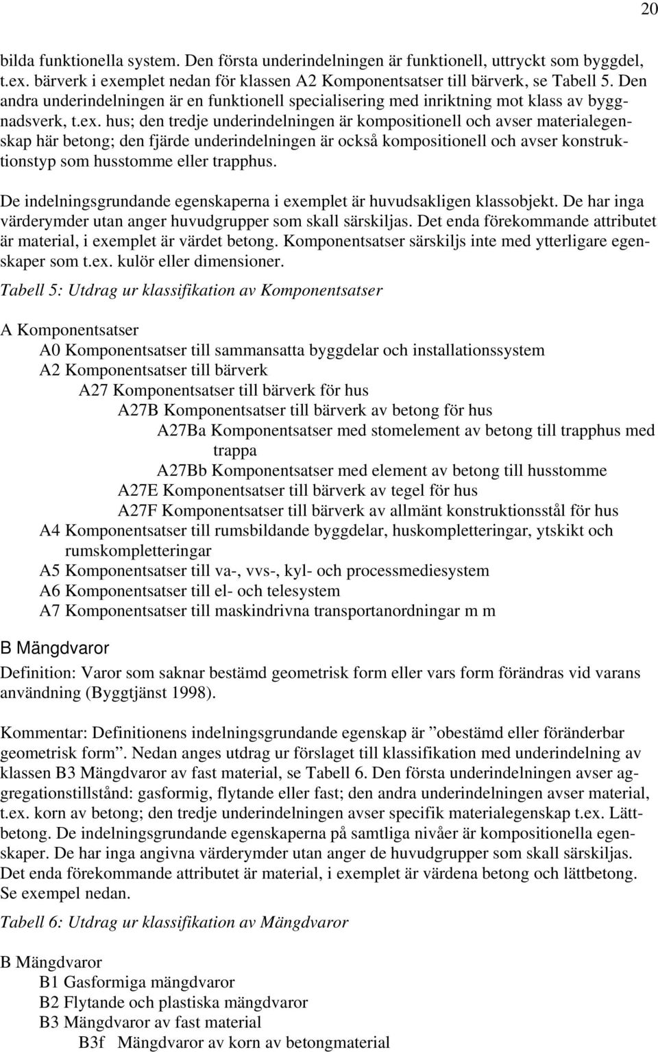 hus; den tredje underindelningen är kompositionell och avser materialegenskap här betong; den fjärde underindelningen är också kompositionell och avser konstruktionstyp som husstomme eller trapphus.