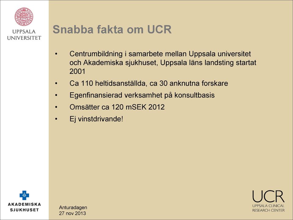 startat 2001 Ca 110 heltidsanställda, ca 30 anknutna forskare