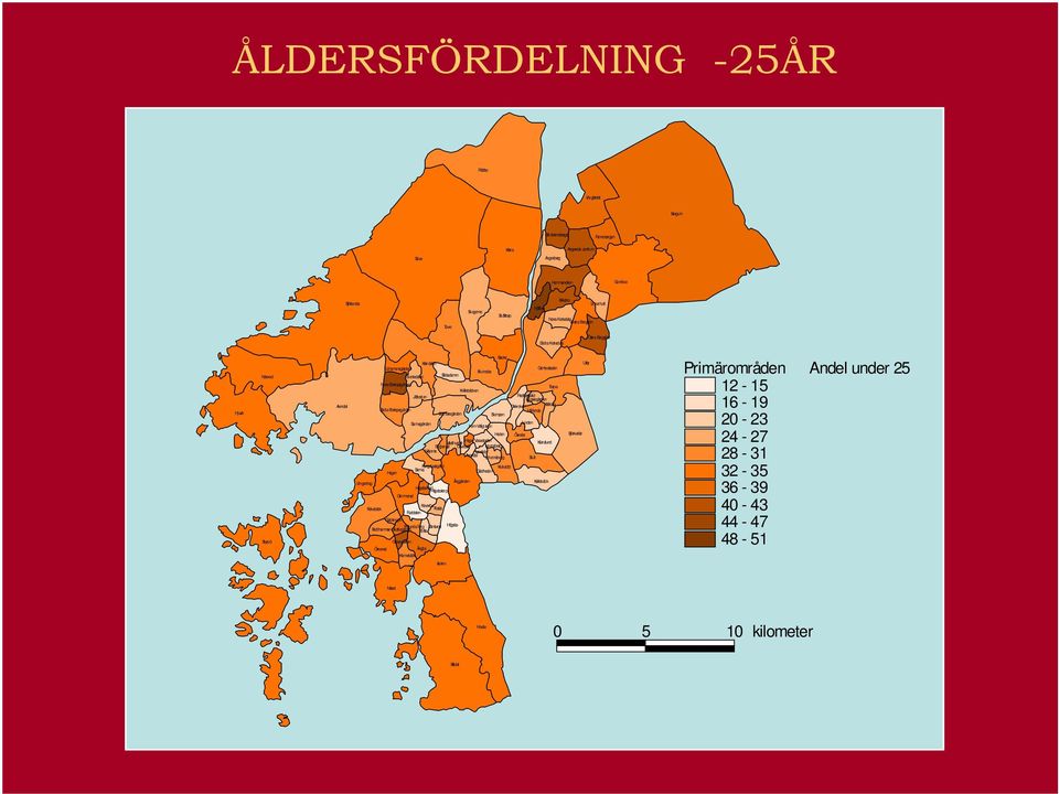 Redbergslid Bagaregården Olskroken Kålltorp SödraBiskopsgården Härlanda Brämaregården Stampen Sannegården Lunden InomVallgraven Heden Överås Haga Vasastaden Masthugget Kärralund Stigberget Olivedal