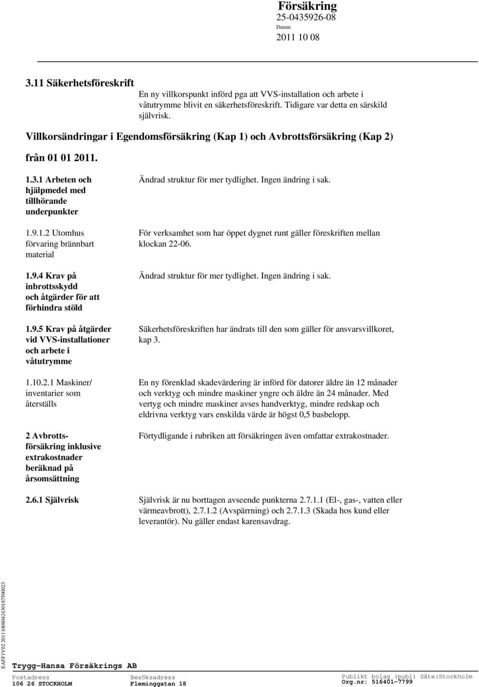 hjälpmedel med tillhörande underpunkter 1.9.1.2 Utomhus För verksamhet som har öppet dygnet runt gäller föreskriften mellan förvaring brännbart klockan 22-06. material 1.9.4 Krav på Ändrad struktur för mer tydlighet.