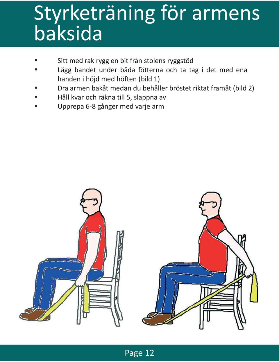 höjd med höften (bild 1) Dra armen bakåt medan du behåller bröstet riktat