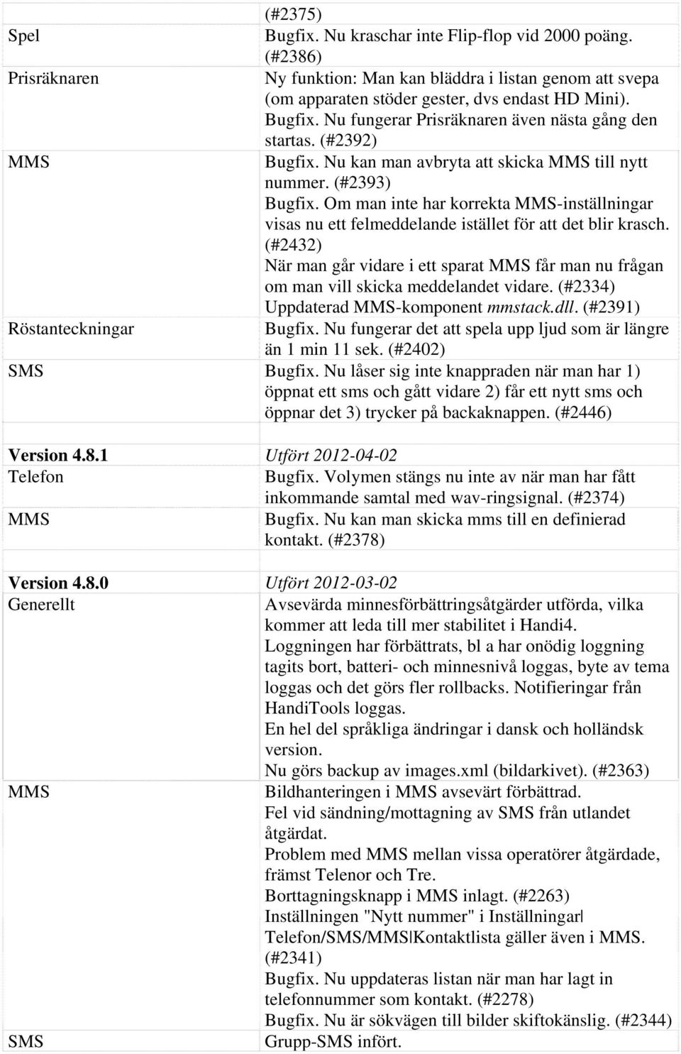 (#2432) När man går vidare i ett sparat MMS får man nu frågan om man vill skicka meddelandet vidare. (#2334) Uppdaterad MMS-komponent mmstack.dll. (#2391) Röstanteckningar Bugfix.