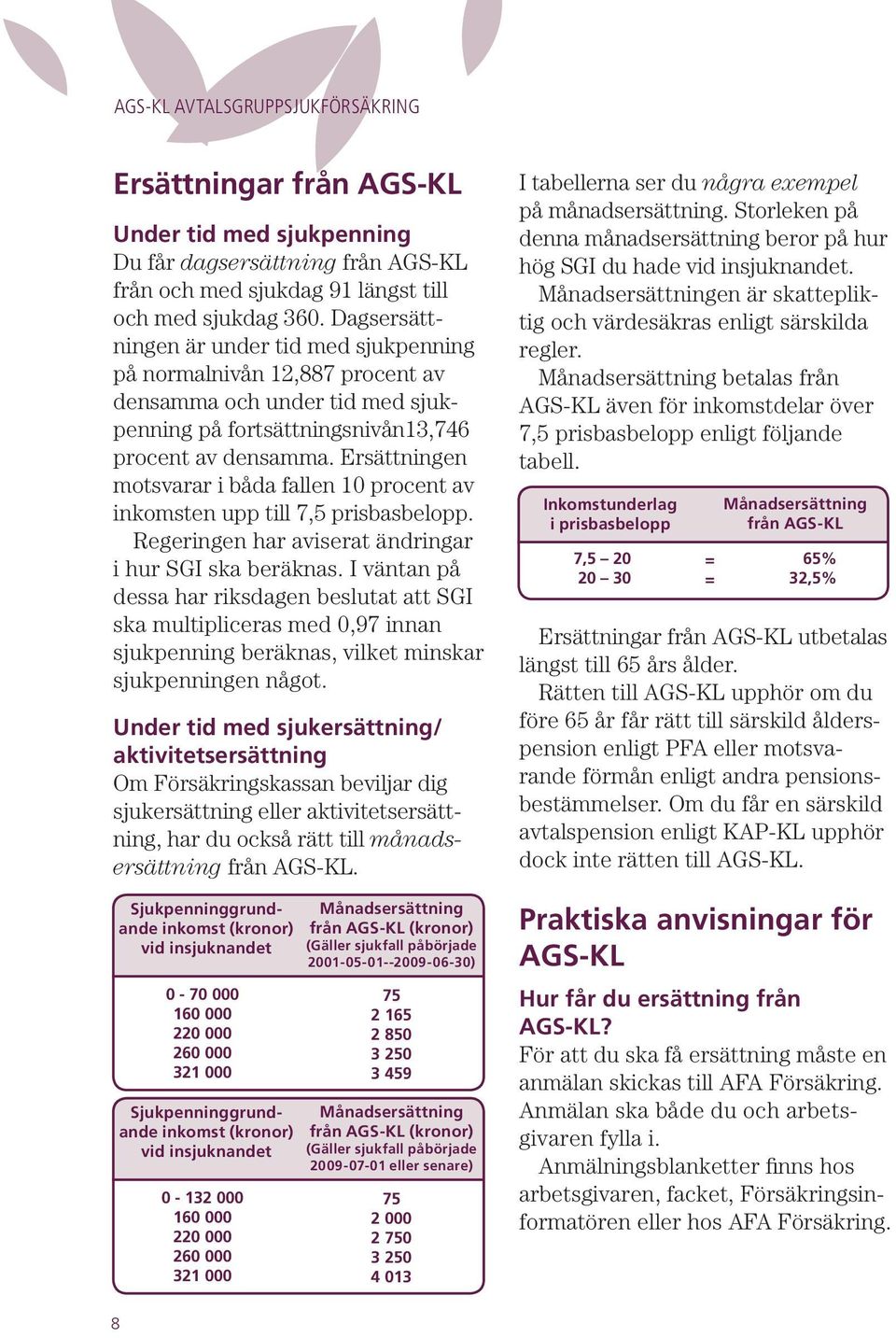 Ersättningen motsvarar i båda fallen 10 procent av inkomsten upp till 7,5 prisbasbelopp. Regeringen har aviserat ändringar i hur SGI ska beräknas.